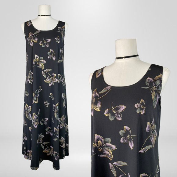 Vintage Kisses & Hugs Womens Y2K Whimsigoth Midi Dress Size M Dark Floral Grunge - Picture 1 of 10